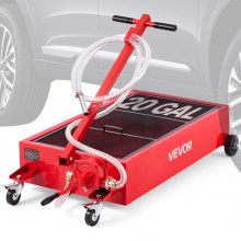 VEVOR Low Profile Oil Drain Pan, 20 Gallon Capacity, Rolling Oil Drain Pan with Manual Pump, 7.2 ft Hose & T Folding Handle, Leak-proof & Corrosion-resistant, Fit for Cars, SUVs, Trucks, ATVs, Red