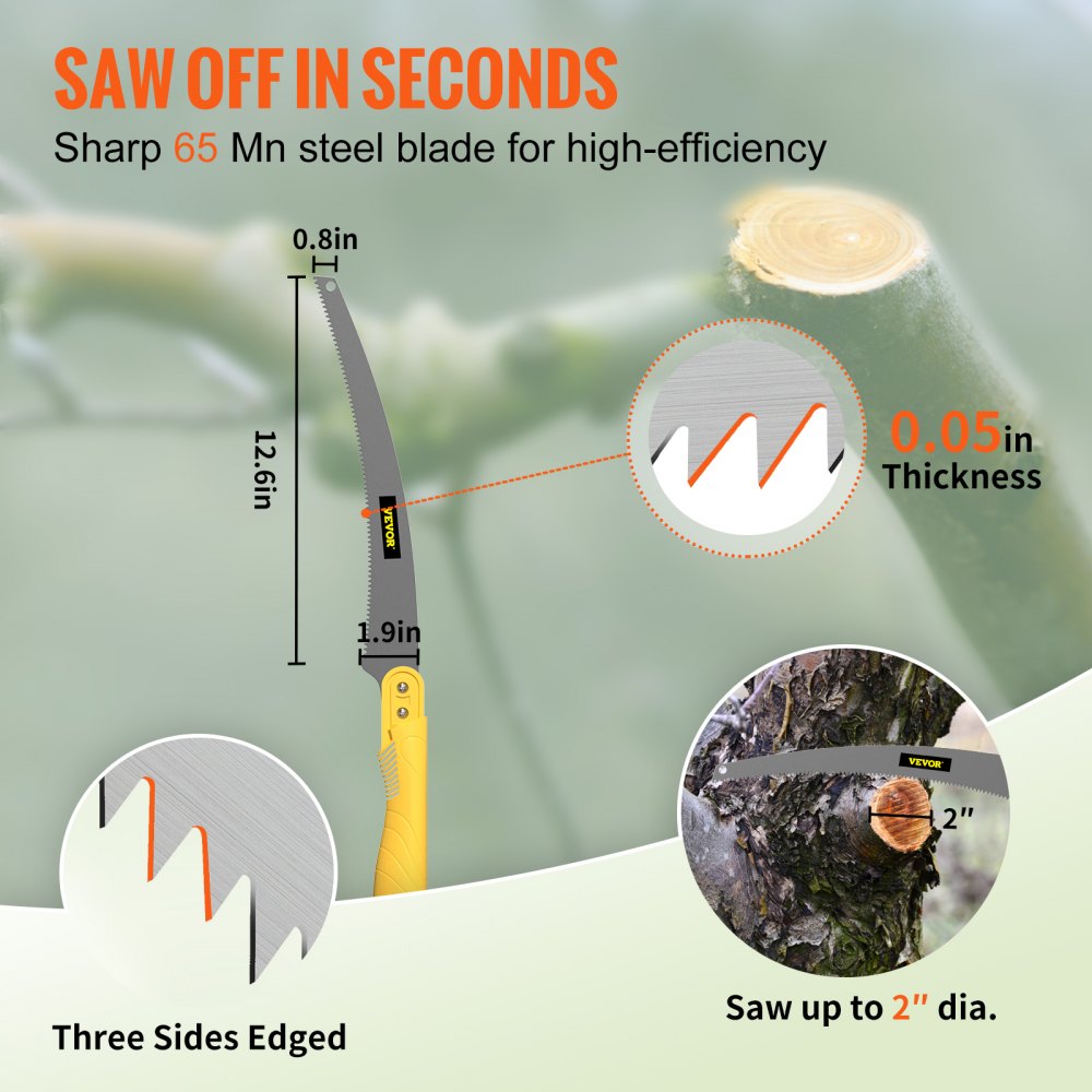 Tree Pruner Pole Saw 10 ft Extendable Aluminum Pole Sharp Steel Blade
