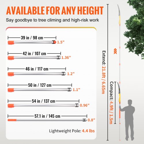 VEVOR Tree Pruner Pole Saw 21.8 ft Extendable Aluminum Pole Sharp Steel Blade