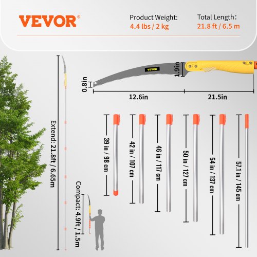 VEVOR Tree Pruner Pole Saw 21.8 ft Extendable Aluminum Pole Sharp Steel Blade