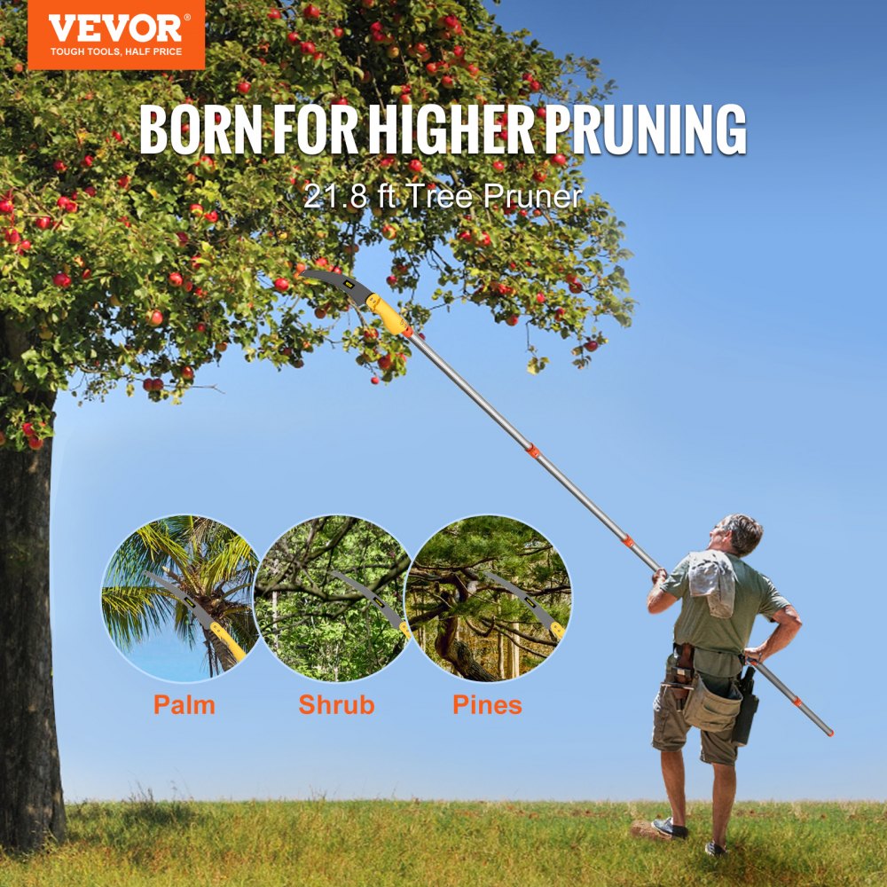 VEVOR Tree Pruner Pole Saw 21.8 ft Extendable Aluminum Pole Sharp Steel Blade