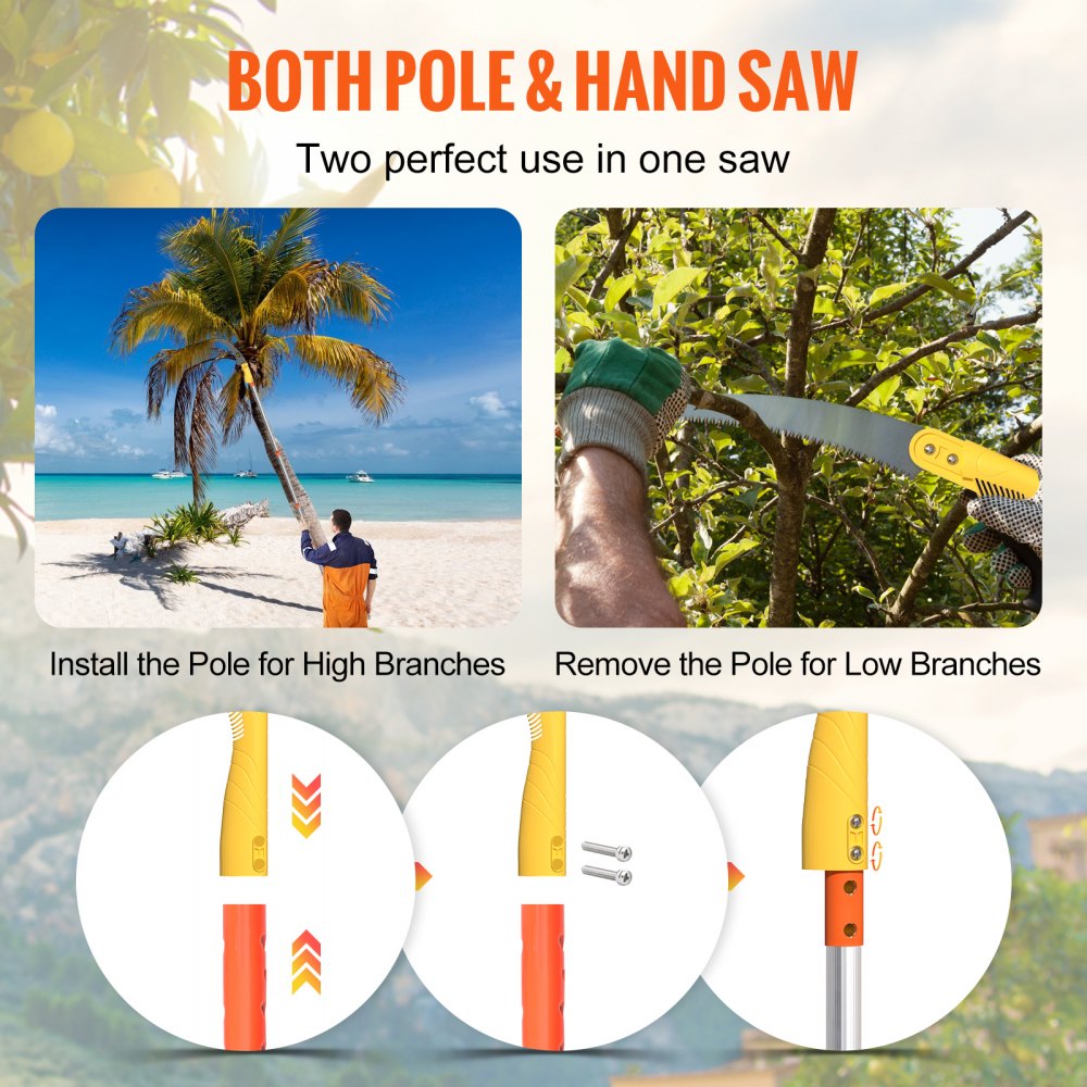 VEVOR Tree Pruner Pole Saw 21.8 ft Extendable Aluminum Pole Sharp Steel Blade
