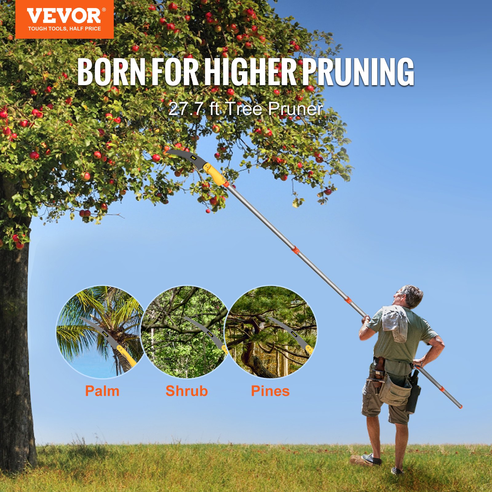 VEVOR Tree Pruner Pole Saw 27.7 ft Extendable Aluminum Pole Sharp Steel Blade
