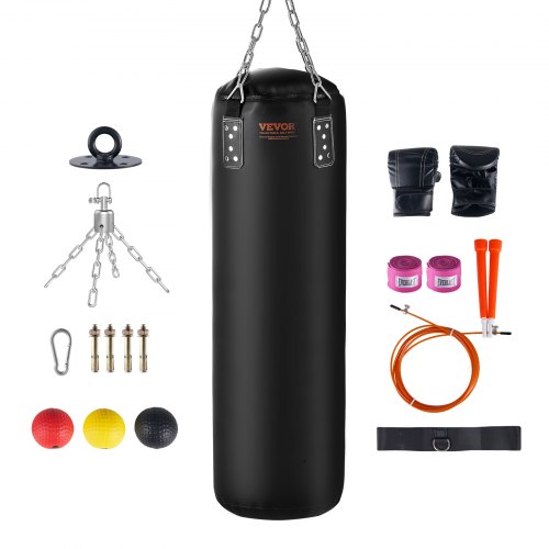 VEVOR Punching Bag for Adults, 4ft PVC Heavy Boxing Bag Set, Punching Bag with Chains and Gloves, Hanging Boxing Bag for MMA Karate Judo, Muay Thai Kickboxing Boxing, Home Gym Training, (Unfilled)