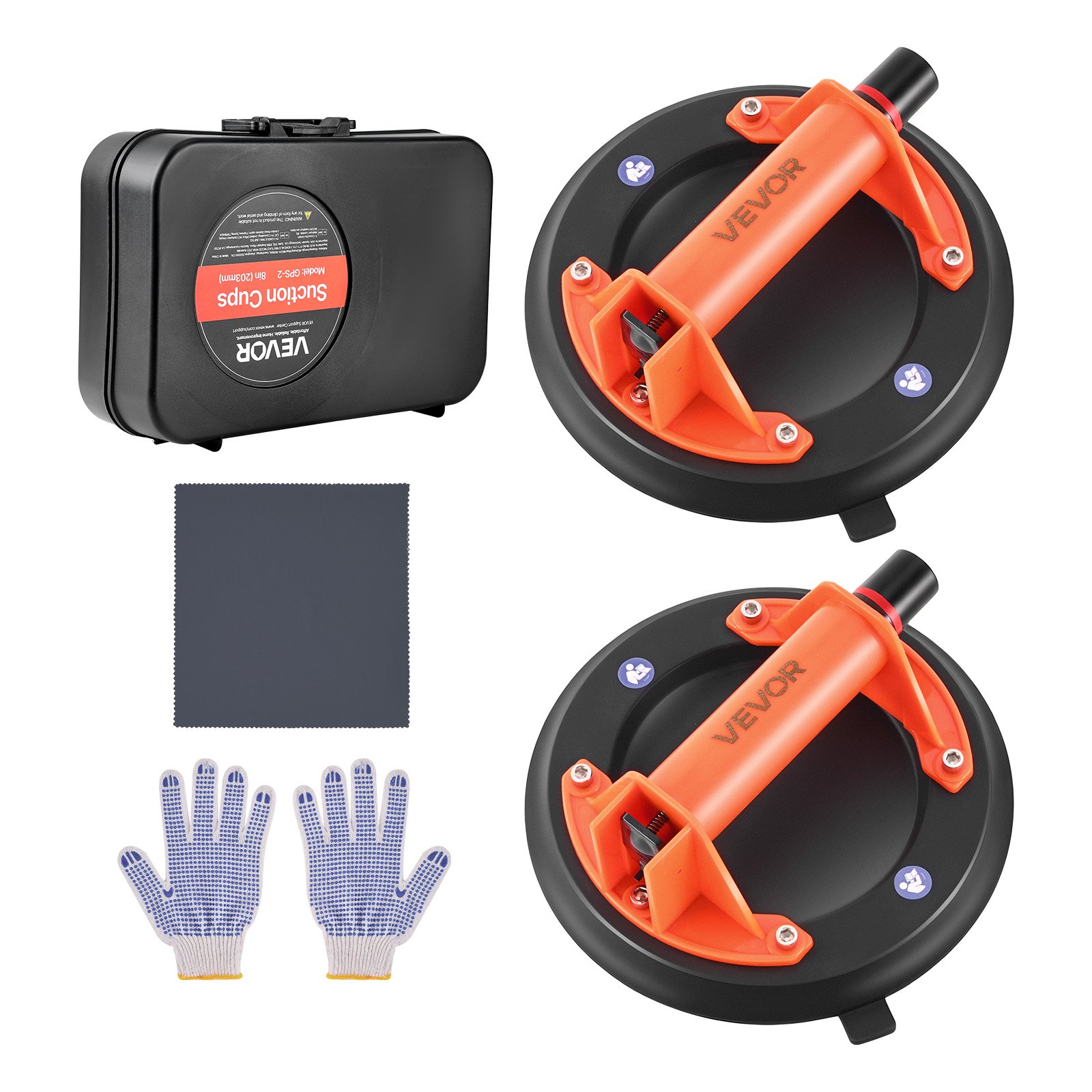 VEVOR Vacuum Suction Cup, 203 mm Vacuum Glass Lifter with ABS Handle, 180 kg Max Lifting Capacity Tile Suction Cup Tool with Carrying Case for Lifting Large Tile, Granite, Drywall, Windows (2-Pack)