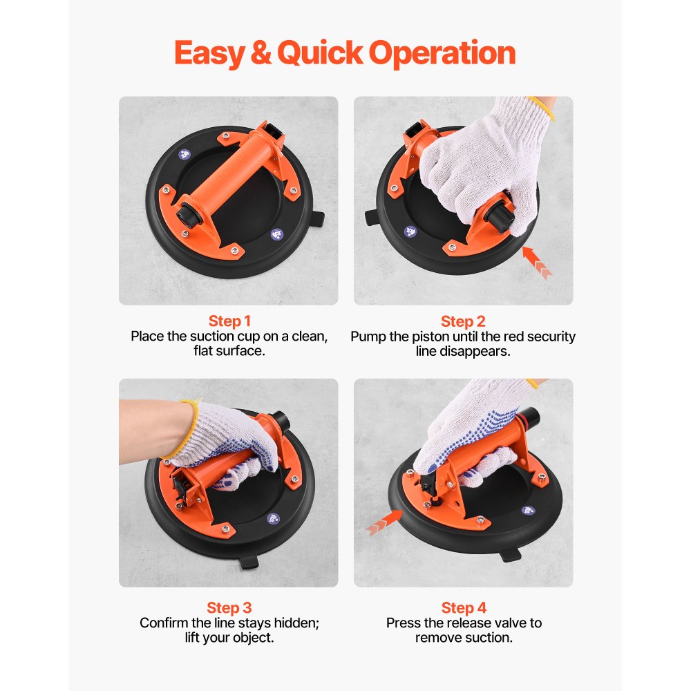 VEVOR Vacuum Suction Cup, 203 mm Vacuum Glass Lifter with Metal Handle, 195 kg Max Lifting Capacity Tile Suction Cup Tool with Carrying Case for Lifting Large Tile, Granite, Drywall, Windows (2-Pack)