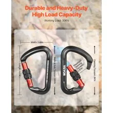 VEVOR Climbing Carabiner Clips, 3 PCS Heavy Duty Caribiner, Professional 30 KN / 6744 lbs Spindle Strength, Large D-Shaped for Hiking,Rappelling,Rescue,Dog Leash,Hammocks, Swings
