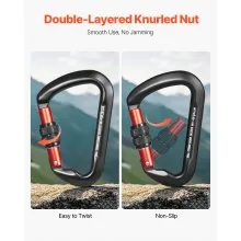 VEVOR Climbing Carabiner Clips, 3 PCS Heavy Duty Caribiner, Professional 30 KN / 6744 lbs Spindle Strength, Large D-Shaped for Hiking,Rappelling,Rescue,Dog Leash,Hammocks, Swings