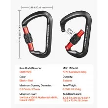 VEVOR Climbing Carabiner Clips, 3 PCS Heavy Duty Caribiner, Professional 30 KN / 6744 lbs Spindle Strength, Large D-Shaped for Hiking,Rappelling,Rescue,Dog Leash,Hammocks, Swings