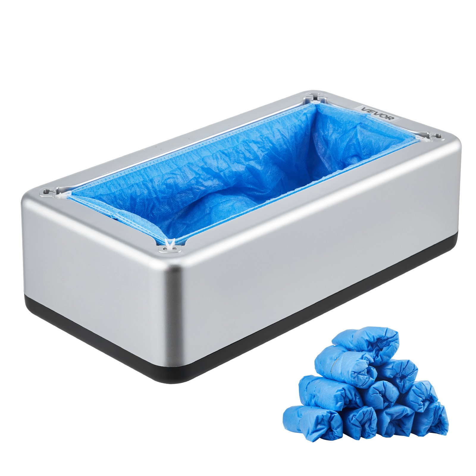 VEVOR Shoe Cover Dispenser, Automatic Shoe Covers Dispenser with 100 Pcs of Non-Slip Disposable Shoes Covers, Fits Size Up to US 11, for Home, Office, Lab, Factory, Hospital, Indoor Use, Silver