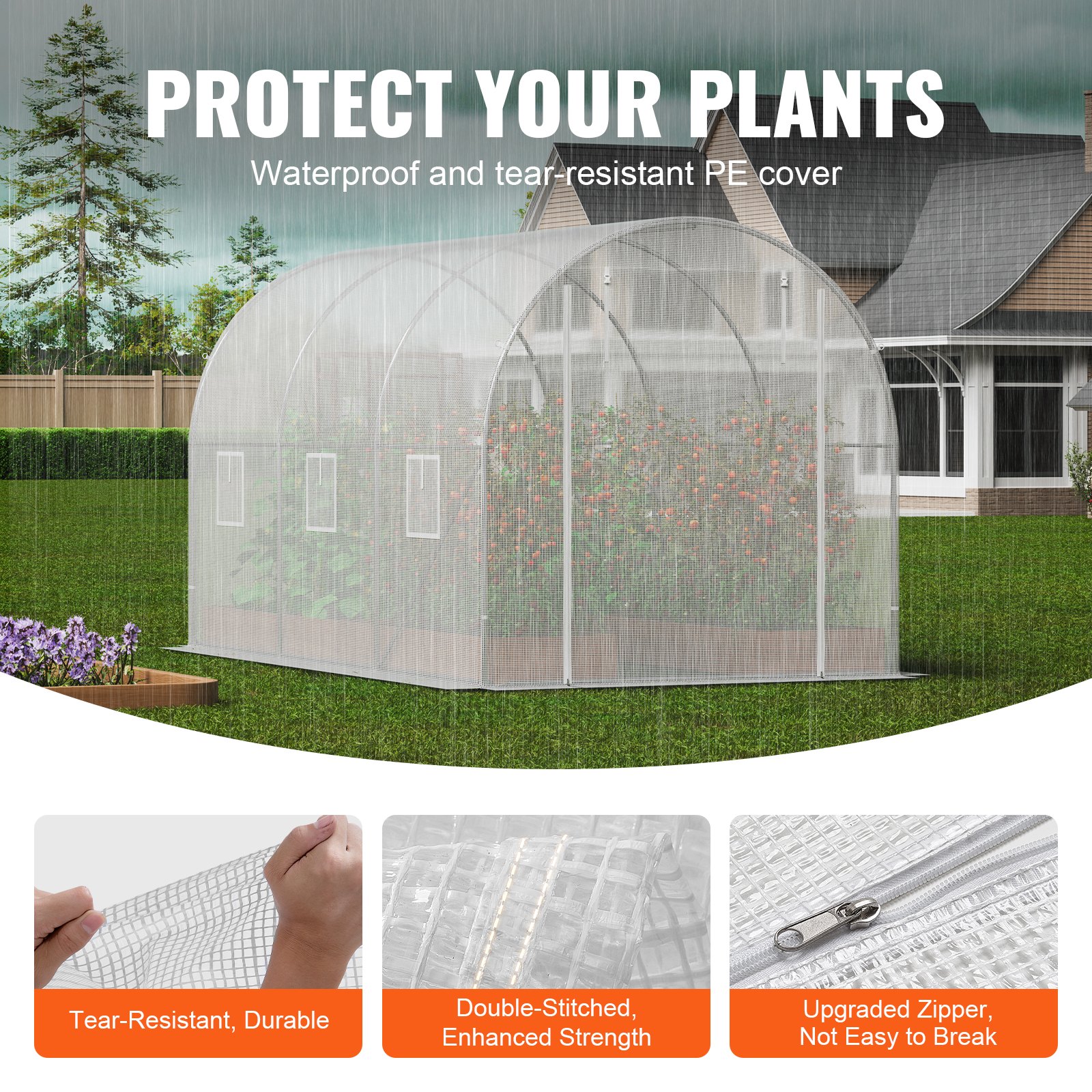 VEVOR Walk-in Tunnel Greenhouse 2.9x2x1.9 m Galvanized Frame PE Cover White