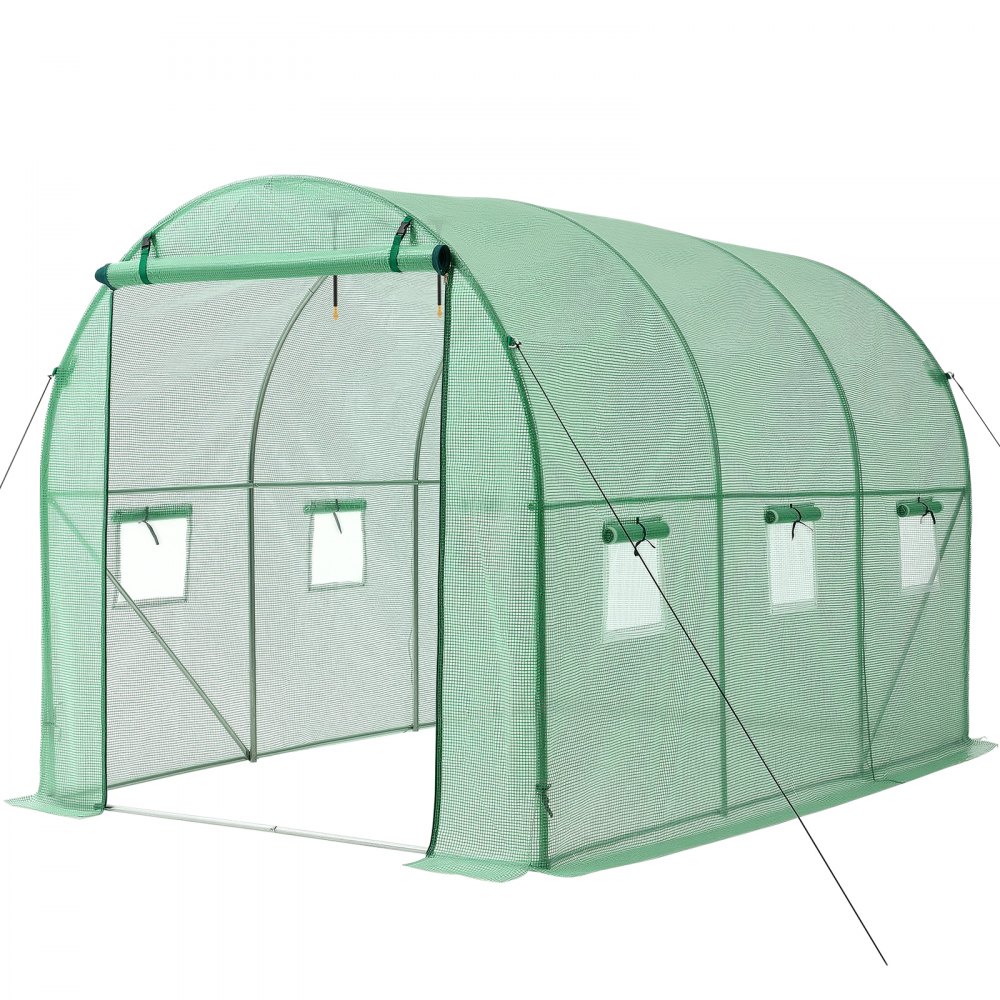 VEVOR Walk-in Tunnel Greenhouse, 2.93x1.97x1.94 m Hoop House Greenhouse Tunnel with Watering System, Plant Hot House with Steel Frame, PE Cover, Roll-Up Zipper Door and 6 Windows for Outdoors, Green