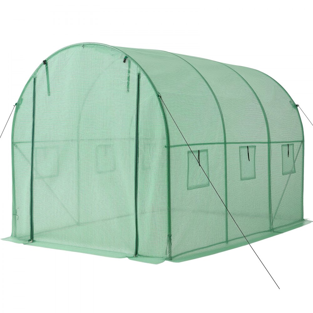 VEVOR Walk-in Tunnel Greenhouse, 2.93x1.97x1.94 m Hoop House Greenhouse Tunnel with Watering System, Plant Hot House with Steel Frame, PE Cover, Roll-Up Zipper Door and 6 Windows for Outdoors, Green
