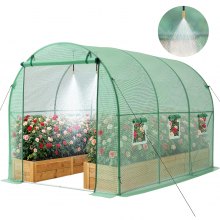 VEVOR Walk-in Tunnel Greenhouse, 10 x 7 x 7 ft Hoop House Greenhouse Tunnel, Plant Hot House with 4 Nozzles, 26.25 ft Hose, Steel Frame, PE Cover, Roll-up Zipper Door and 6 Windows for Outdoors, Green