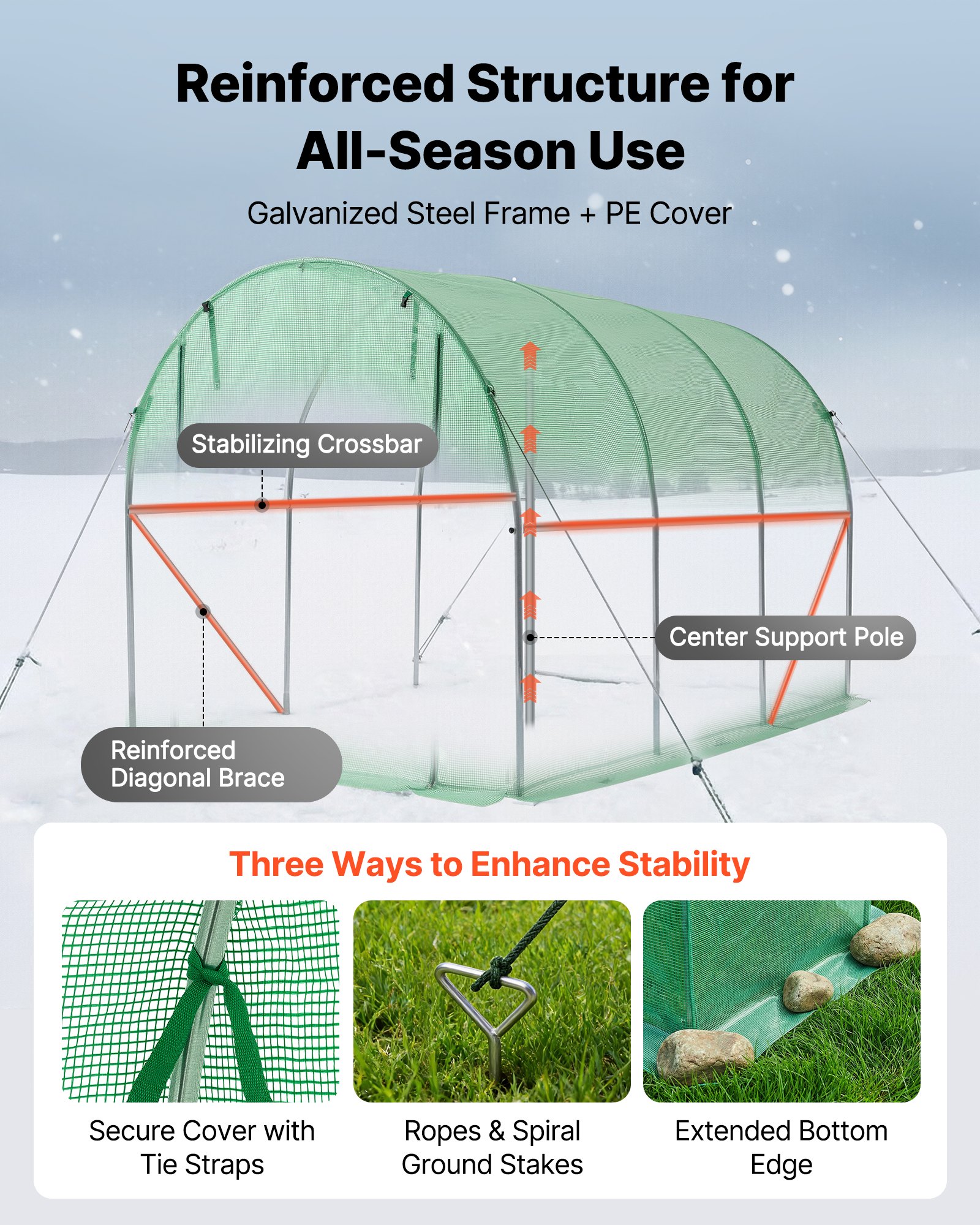VEVOR Walk-in Tunnel Greenhouse, 2.93x1.97x1.94 m Hoop House Greenhouse Tunnel with Watering System, Plant Hot House with Steel Frame, PE Cover, Roll-Up Zipper Door and 6 Windows for Outdoors, Green