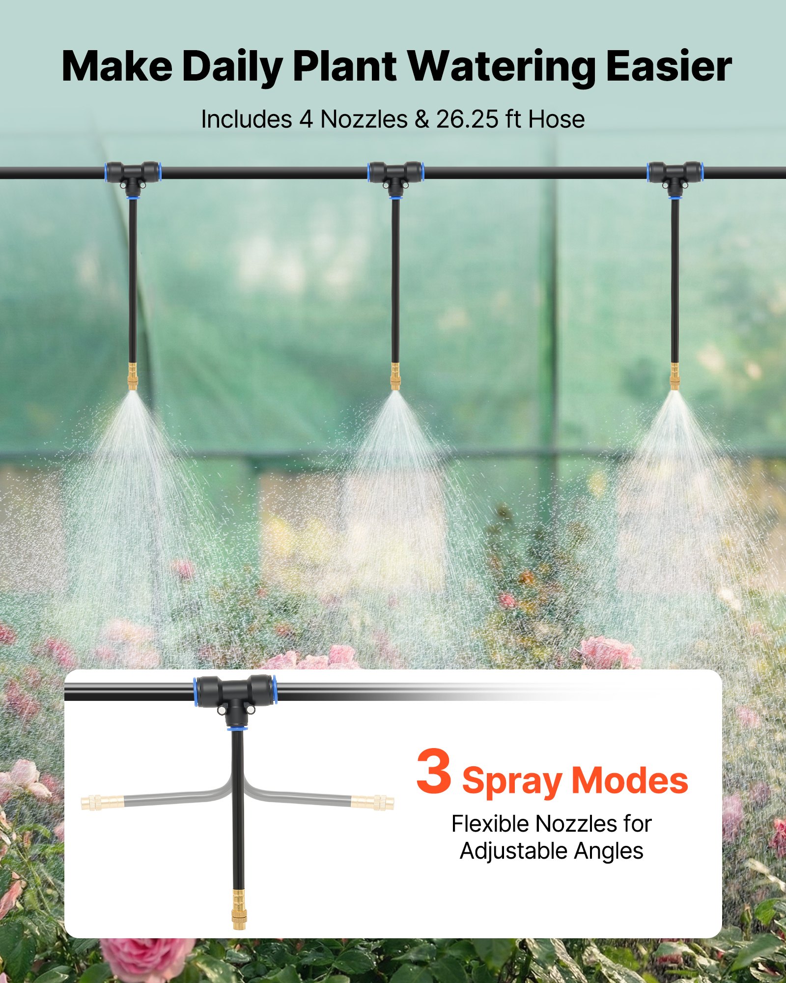 VEVOR Walk-in Tunnel Greenhouse, 2.93x1.97x1.94 m Hoop House Greenhouse Tunnel with Watering System, Plant Hot House with Steel Frame, PE Cover, Roll-Up Zipper Door and 6 Windows for Outdoors, Green