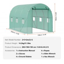 VEVOR Walk-in Tunnel Greenhouse 9.58x6.43x6.23ft Galvanized Frame PE Cover Green