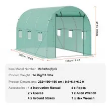VEVOR Walk-in Tunnel Greenhouse 9.58x6.43x6.23ft Galvanized Frame PE Cover Green