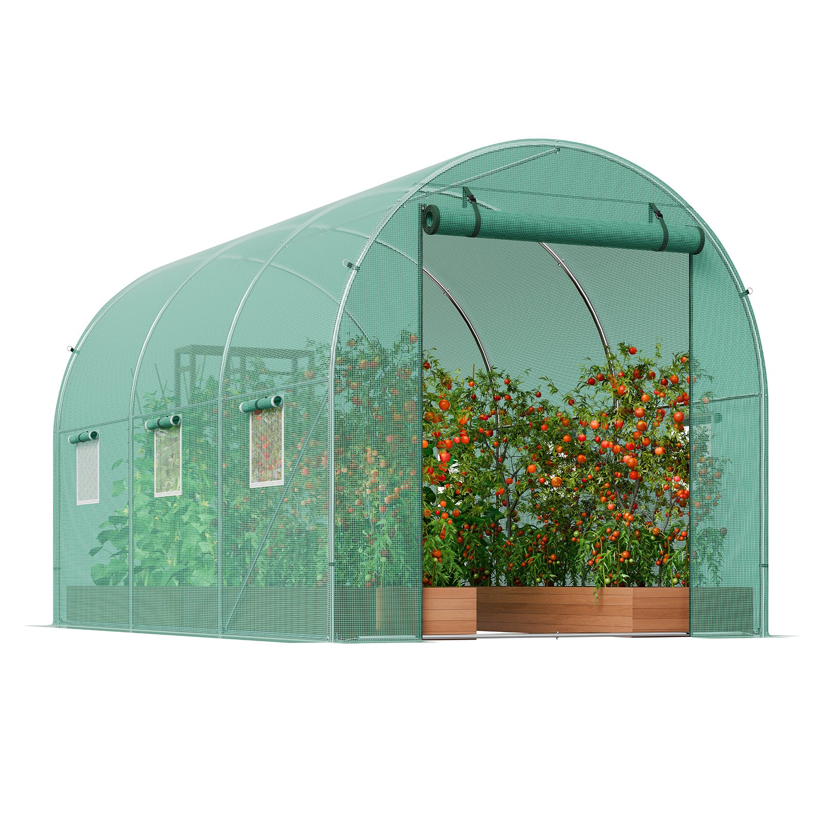 VEVOR Walk-in Tunnel Greenhouse, 11.3x6.4x6.3 ft Hoop House Greenhouse Tunnel, Plant Hot House with Galvanized Steel Frame, Green PE Cover, Roll-up Zipper Door and 6 Windows for Outdoor