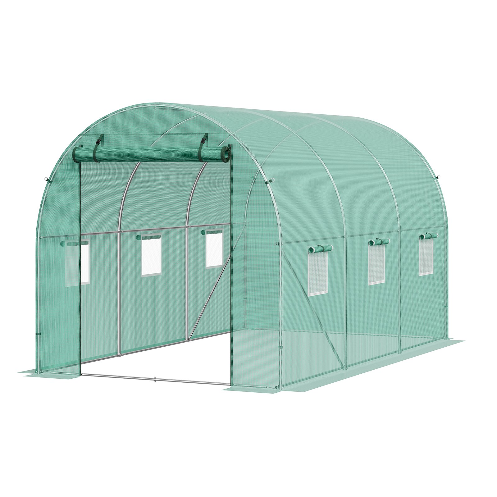 VEVOR Walk-in Tunnel Greenhouse, 345x195x192 cm Hoop House Greenhouse Tunnel, Plant Hot House with Galvanized Steel Frame, Green PE Cover, Roll-up Zipper Door and 6 Windows for Outdoor