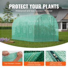 VEVOR Walk-in Tunnel Greenhouse 14.6x6.36x6.3ft Galvanized Frame PE Cover Green