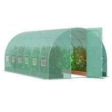 VEVOR Walk-in Tunnel Greenhouse, 19.4x9.7x7.4 ft Hoop House Greenhouse Tunnel, Plant Hot House with Galvanized Steel Frame, Green PE Cover, Swing Door and 12 Roll-up Windows for Outdoor
