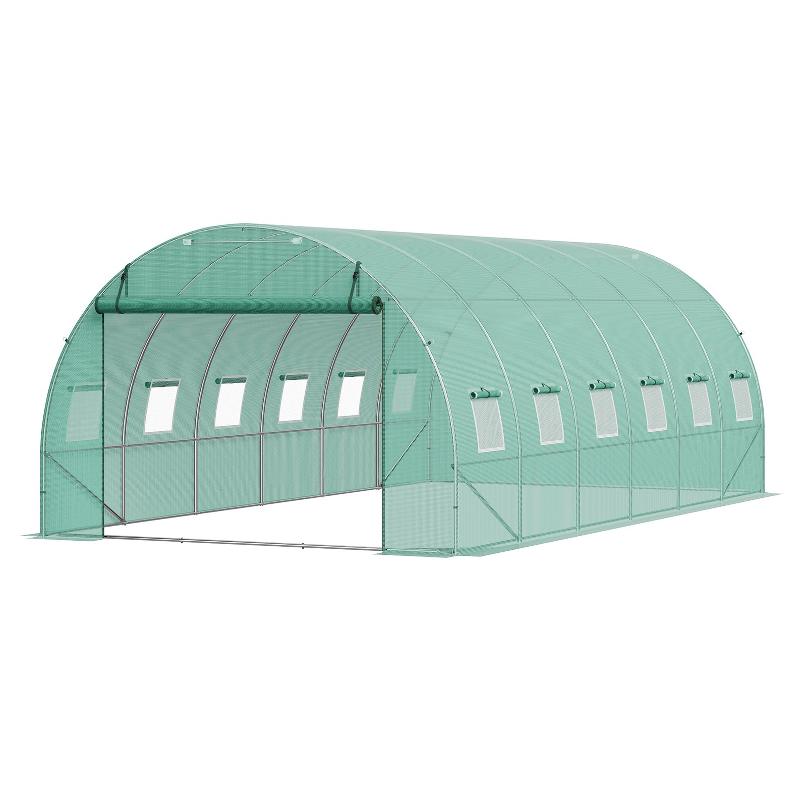 VEVOR Walk-in Tunnel Greenhouse, 19.4x9.7x6.5 ft Hoop House Greenhouse Tunnel, Plant Hot House with Galvanized Steel Frame, Green PE Cover, Roll-up Zipper Door and 12 Windows for Outdoor
