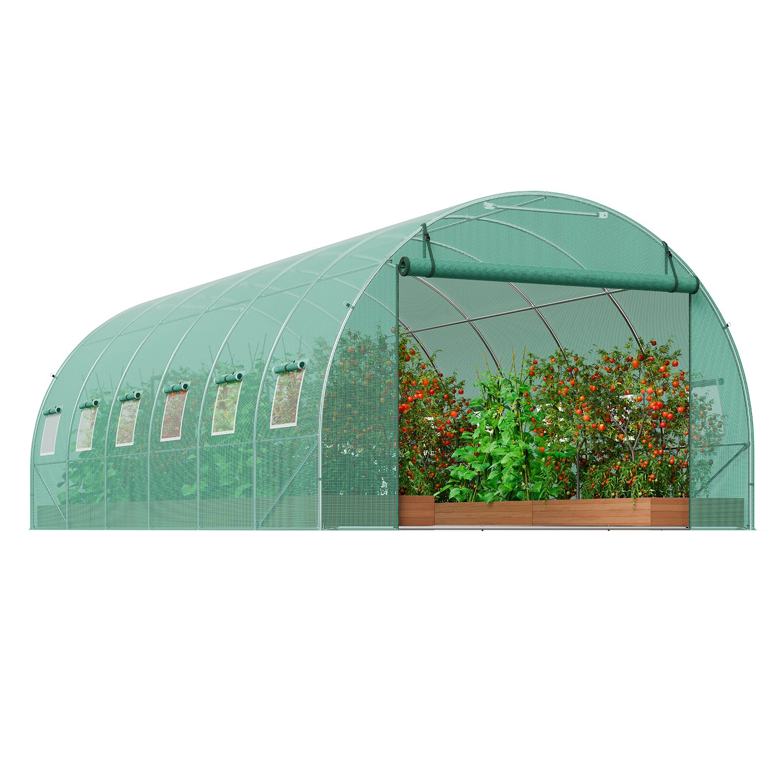 VEVOR Walk-in Tunnel Greenhouse, 19.4x9.7x6.5 ft Hoop House Greenhouse Tunnel, Plant Hot House with Galvanized Steel Frame, Green PE Cover, Roll-up Zipper Door and 12 Windows for Outdoor