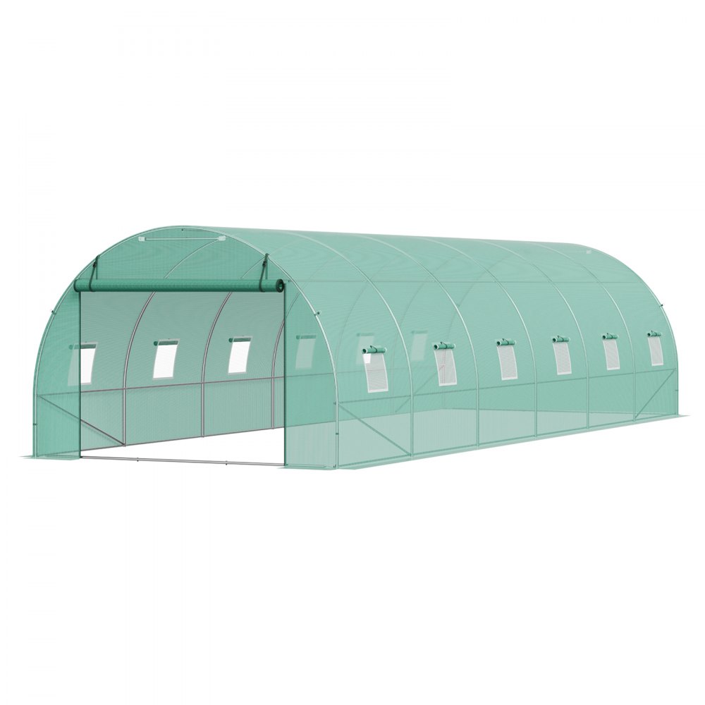 VEVOR Walk-in Tunnel Greenhouse, 29.2x9.7x6.5 ft Hoop House Greenhouse Tunnel, Plant Hot House with Galvanized Steel Frame, Green PE Cover, Roll-up Zipper Door and 12 Windows for Outdoor