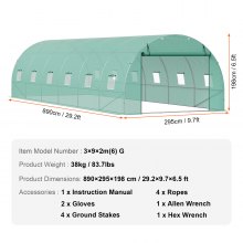 VEVOR Walk-in Tunnel Drivhus 29,2x9,7x6,5ft galvaniseret ramme PE Cover Grøn