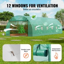 VEVOR Walk-in Tunnel Greenhouse 29.2x9.7x6.5ft Galvanized Frame PE Cover Green