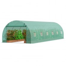 VEVOR Walk-in Tunnel Greenhouse, 29.2x9.7x6.5 ft Hoop House Greenhouse Tunnel, Plant Hot House with Galvanized Steel Frame, Green PE Cover, Roll-up Zipper Door and 12 Windows for Outdoor