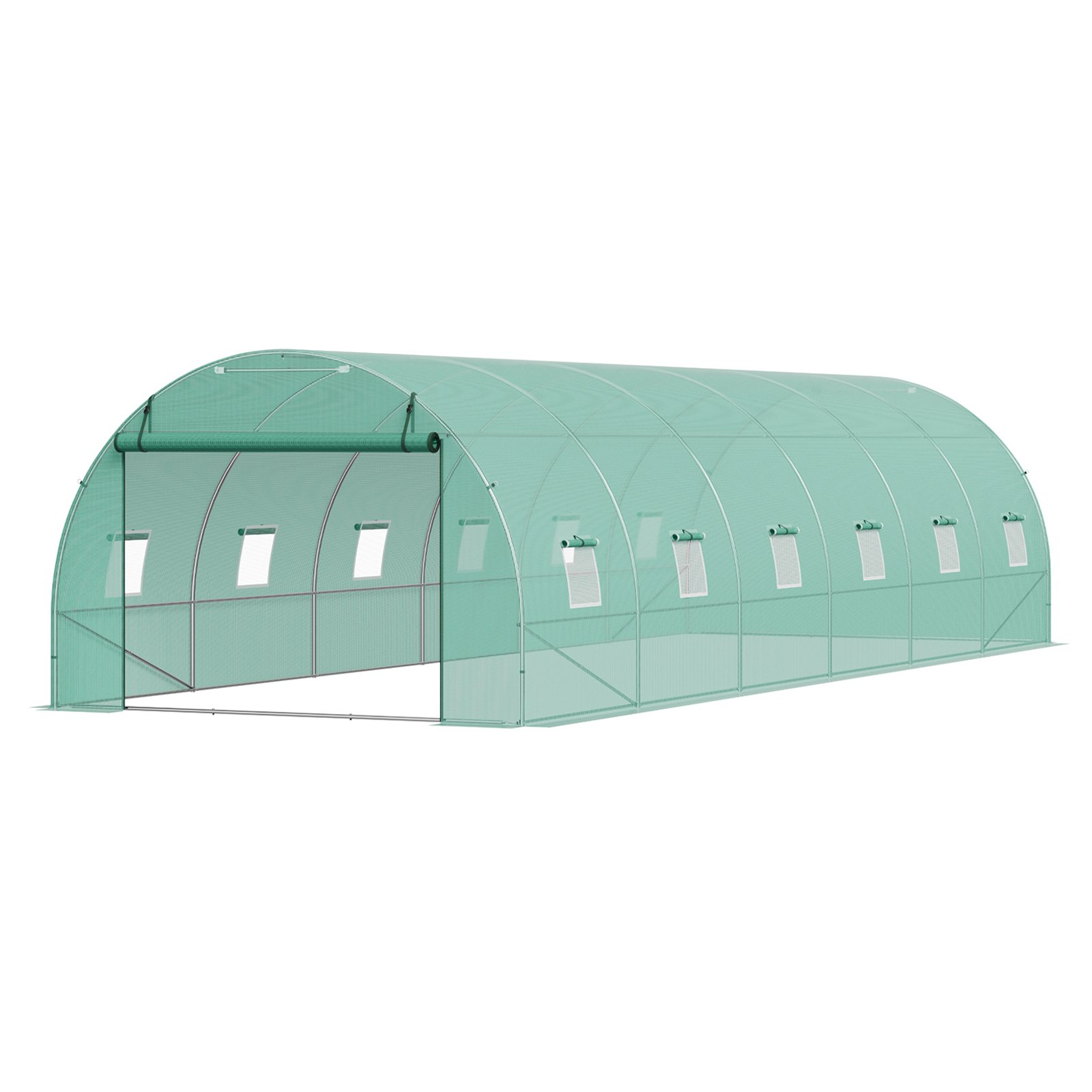 VEVOR Walk-in Tunnel Greenhouse, 9 x 3 x 2m Hoop House Greenhouse Tunnel, Plant Hot House with Galvanized Steel Frame, Green PE Cover, Roll-up Zipper Door and 12 Windows for Outdoor
