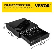 VEVOR Cash Register Drawer, 13\" 2 Unlocking Ways, Fully Removable Design with 4 Bill 5 Coin Cash Tray, 2 Keys Included, Compact Size Cash Registers for Supermarket, Bar, Coffee Shop, Restaurant