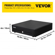 VEVOR Cash Drawer 16" Cash Register Fully Removable 5 Bill 8 Coin Cases Black