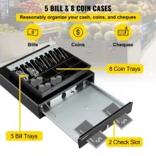 VEVOR Cash Register Drawer, 16\" 2 Unlocking Ways, Fully Removable Design with 5 Bill 8 Coin Cash Tray, 2 Keys Included, Compact Size Cash Registers for Supermarket, Bar, Coffee Shop, Restaurant