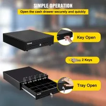 VEVOR Cash Register Drawer, 16" 2 Unlocking Ways, Fully Removable Design with 5 Bill 8 Coin Cash Tray, 2 Keys Included, Compact Size Cash Registers for Supermarket, Bar, Coffee Shop, Restaurant