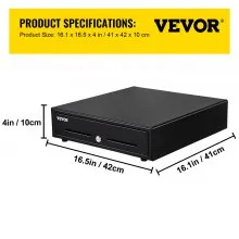 VEVOR Cash Register Drawer, 16" 2 Unlocking Ways, Fully Removable Design with 5 Bill 8 Coin Cash Tray, 2 Keys Included, Compact Size Cash Registers for Supermarket, Bar, Coffee Shop, Restaurant