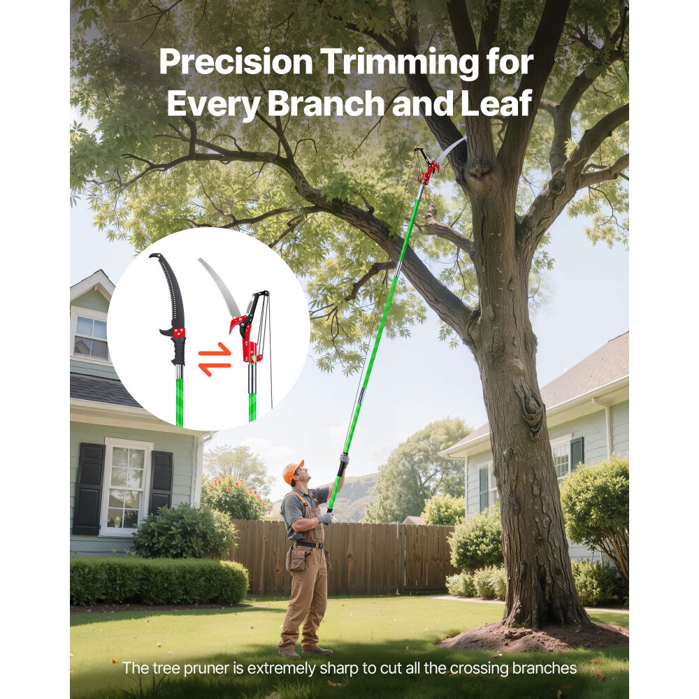 VEVOR Manual Pole Saw, 118-809.3 cm Extendable Pole Tree Pruner with Scissors, Sharp 65Mn Steel Blade, Lightweight Fiberglass Handle Pole, for High Branch Trimming, Pruning Tool for Palms and Shrubs
