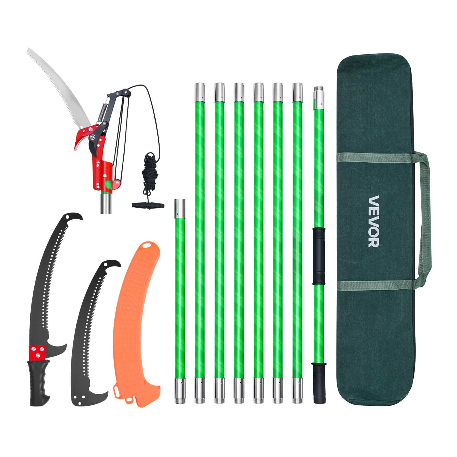 VEVOR Manual Pole Saw, 118-809.3 cm Extendable Pole Tree Pruner with Scissors, Sharp 65Mn Steel Blade, Lightweight Fiberglass Handle Pole, for High Branch Trimming, Pruning Tool for Palms and Shrubs
