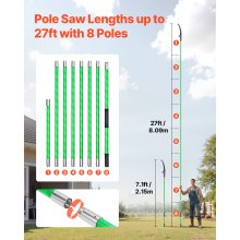 VEVOR Manual Pole Saw Extendable Pole Tree Pruner 3.87-27 ft 65Mn Steel Blade