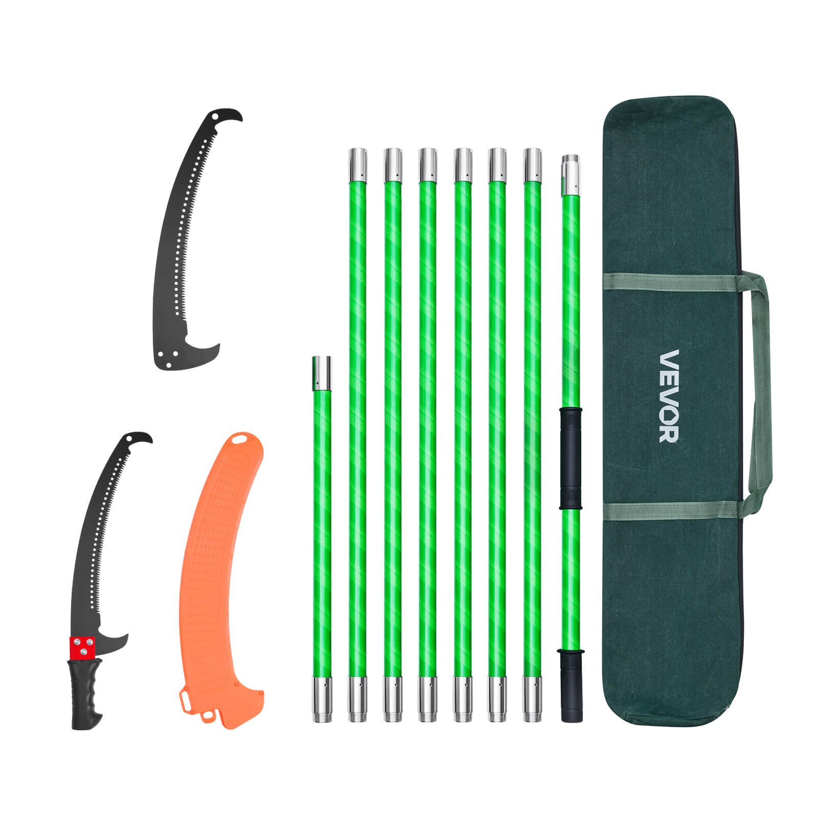 VEVOR Manual Pole Saw, 118-809.3 cm Extendable Pole Tree Pruner, Sharp 65Mn Steel Blade, Lightweight Fiberglass Handle Pole, Double-Hook Saw for High Branch Trimming, Pruning Tool for Palms, Shrubs