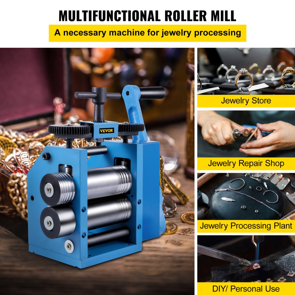 VEVOR Rolling Mills 3 Inch76Mm Jewelry Rolling Mill Machine Gear Ratio 1:2.5 Wire Roller Mill 0.1-7mm Press Thickness Manual Combination Rolling Mill
