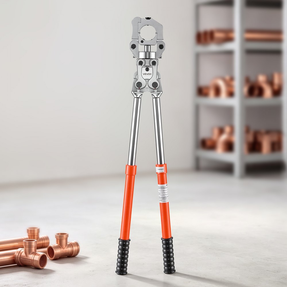 VEVOR Copper Tube Fittings Press Crimping Tool for 1/2" 3/4" 1" Pipes, 360° Rotatable Crimper Press Tool with 3 VUS Jaws, Locking Pin, Extendable Handle and Toolbox for Elbow & Tee Fittings