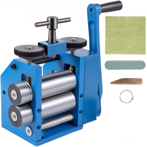VEVOR Rolling Mill 4.4"/112mm Jewelry Rolling Mill Machine Gear Ratio 1:2.5 Wire Roller Mill 0.1-7mm Press Thickness Manual Combination Rolling Mill w/ Iron Roller for Jewelry Sheet Semicircle Pattern