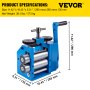 VEVOR Rolling Mill 4.4"/112mm Jewelry Rolling Mill Machine Gear Ratio 1:2.5 Wire Roller Mill 0.1-7mm Press Thickness Manual Combination Rolling Mill w/ Iron Roller for Jewelry Sheet Semicircle Pattern