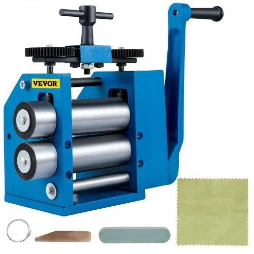 VEVOR Rolling Mill, 4.4"/112mm Jewelry Rolling Mill Machine, Gear Ratio 1:2.5 Wire Roller Mill, 0.1-7mm Press Thickness Manual Flat Rolling Mill w/ Iron Roller for DIY Jewelers Craft Sheet Pattern