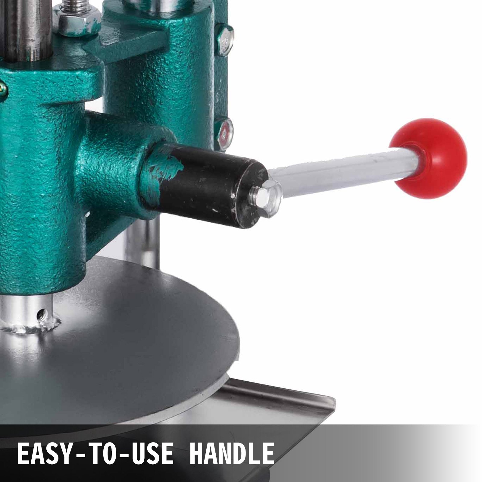 VEVOR dough sheeter easy-to-use handle with red knob on green base