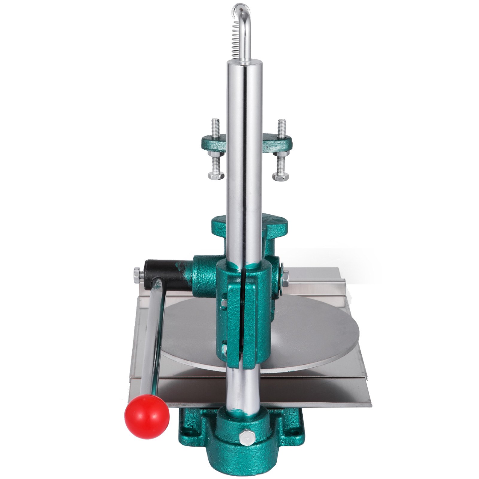 VEVOR dough sheeter with green base and rotating metal plate.