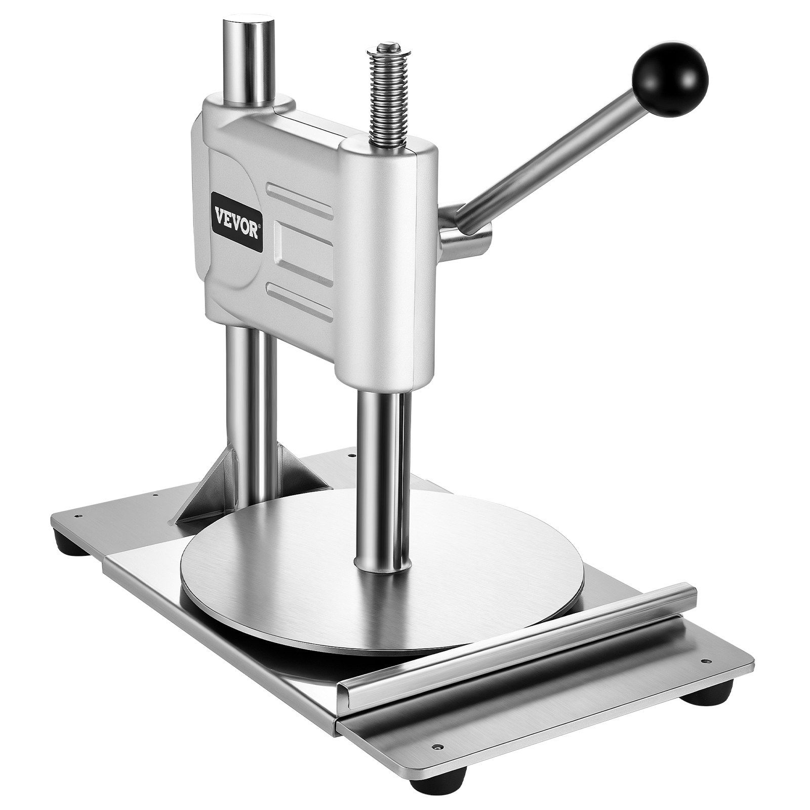 VEVOR Manual Pizza Dough Press Machine, 9.5 inch Pizza Pastry Press Plate, Stainless Steel Bread Presser, Commercial Chapati Sheet Crust Maker, Forming Machine with Handle and 100 Pcs Parchment Paper